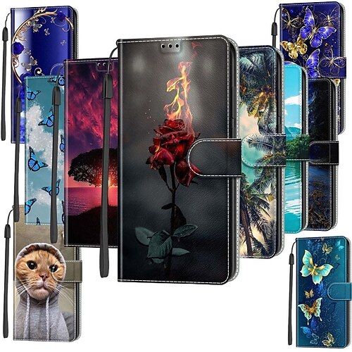 

telefone Capinha Para Apple iPhone 15 Pro Max Plus 14 13 12 11 X XR XS 8 7 Estojo de couro Moldura Anti-Choque Proteção de corpo inteiro Resistência à Queda nos Quatro Cantos Flor TPU Couro PU