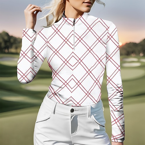 

Mujer Camisas de polo Camiseta de golf Transpirable Secado rápido Dispersor de humedad Manga Larga Ropa de golf ropa de golf Ajuste regular 1/4 cremallera Cuello alto Plaid Primavera Otoño Tenis Golf