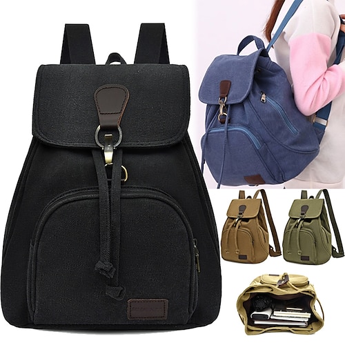 

Men's Women's Backpack School Bag Bookbag School Traveling Solid Color Canvas Large Capacity Zipper Black Brown Green