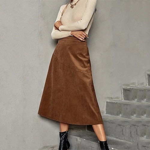 

Women's Skirt Swing Maxi Polyester Brown Skirts Fall Winter High Waist Fashion Elegant Street Daily S M L