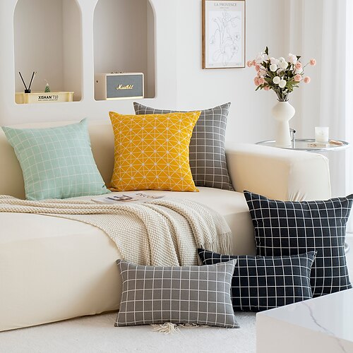 

1 pcs Polyester Pillow Cover, Geometric Grid Pattern Chic Modern Classic Square Zipper Traditional Classic