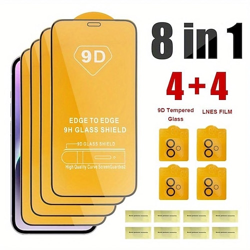 

4-4 pièces 9d protecteur d'écran verre trempé pour iphone 14 13 12 11 pro max verre de protection pour iphone x xr xs max 7 8 6s 14 plus