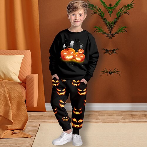 

niños halloween sudadera y pantalones conjunto de ropa manga larga gráfico calabaza impresión 3d moda activa poliéster fresco al aire libre calle vacaciones niños cuello redondo impresión 3-12 años gráfico impreso 3d