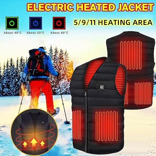 

11 / 9 / 5 Areas Men's USB Electric Heated Vest Jacket Men autumn Outdoor USB Infrared Heating Vest Jacket Winter Flexible Electric Thermal Clothing Waistcoat Fishing Hiking