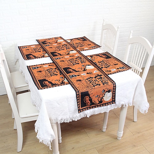 

Halloween American Tea Table Cloth Cushion Ins Yarn-Dyed Jacquard Table Flag Multifunctional Tassel Tea Flag