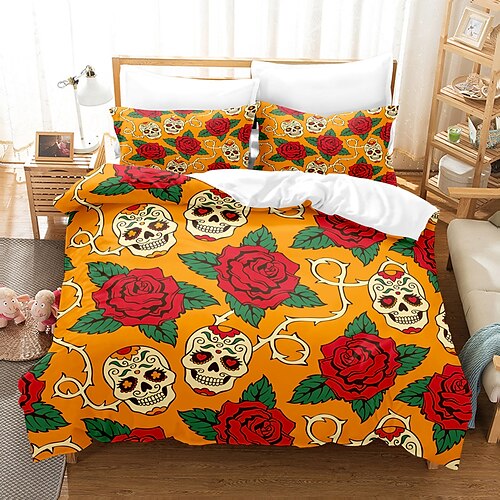 

3Pcs/2Pcs Halloween Series 3D Bedding Setskeleton Woman Rose Bed Three Piece Set