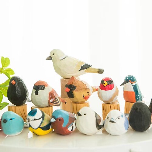 

pájaro de madera en miniatura colorido tallado en madera figuras personalizadas decoración arte pequeños animales colección hogar sala de estar pájaro amarillo