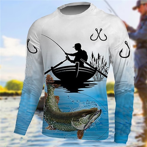 

Homens Camisa de pesca Exterior Manga Longa Proteção UV Respirável Secagem Rápida Leve Redutor de Suor Blusas Verão Primavera Ao ar livre Pesca Acampar e Caminhar Branco Rosa claro Verde