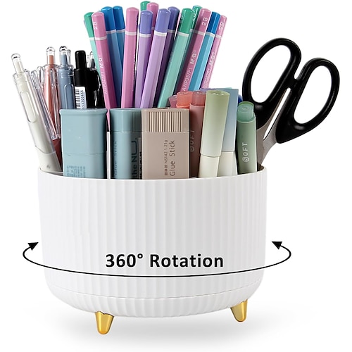 

Desk Organizers and Accessories - 360 Degree Rotating Pen Pencil Holder with 5 Slots, Multifunctional Office Supplies Pencil Holder Makeup Brush Holder for Office School Home Art Supply