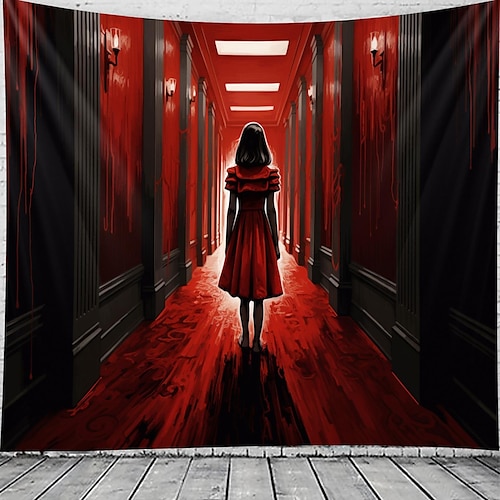 

Halloween horror colgante tapiz pared arte gran tapiz mural decoración fotografía telón de fondo manta cortina hogar dormitorio sala de estar decoración salón rojo chica