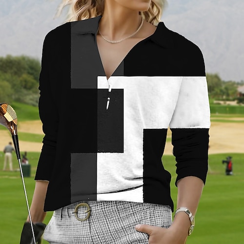 

Mulheres Camisa polo de caminhada Camisa de golfe Respirável Secagem Rápida Pavio Humido Manga Longa Vestuário de golfe Roupas de golfe Normal Bloco de cor Primavera Outono Tênis Golfe Pickleball