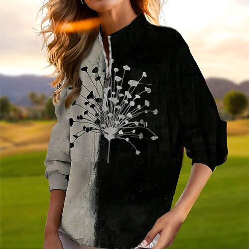 

Mujer Jersey de golf Sudadera Golf Mantiene abrigado Transpirable Dispersor de humedad Manga Larga Ropa de golf Camiseta Ajuste regular Cremallera Bolsillos laterales Floral Bloque de color Gracioso