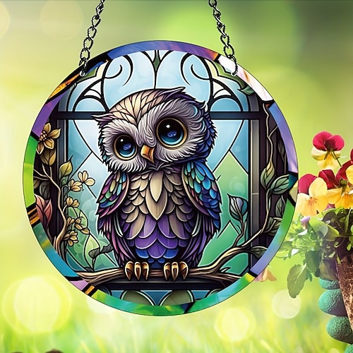 

1pc hibou double face peint suncatcher hibou tentures de fenêtre ornement multicolore suncatcher pour fenêtre suncatcher pour maman ami amoureux des oiseaux