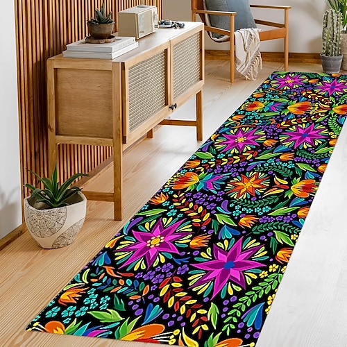 

Boho mexicain floral maison tapis de sol paillasson décoration chambre salon flanelle tapis de sol antidérapant tapis de pied