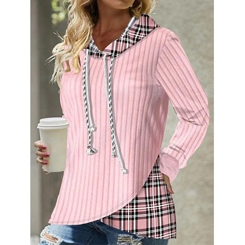 

Mujer Sudadera con capucha Pull-over Plaid Deportes Básico Correa Rosa Rojo Azul Piscina Calle Casual Sudadera Manga Larga Top Microelástico Otoño invierno