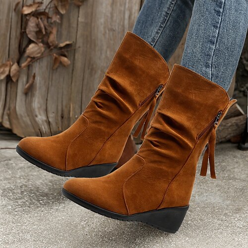 

Femme Bottes Chaussures en daim Grandes Tailles Bottes à talons Extérieur Travail du quotidien Hauteur de semelle compensée Bout rond Mode Elégant Classique Daim Fermeture Couleur unie Noir Marron