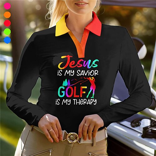 

Femme T-shirt POLO Chemise de golf Respirable Séchage rapide Evacuation de l'humidité manche longue Vêtements de golf Top Standard Lettre Imprimé Printemps Automne Tennis Le golf Pickleball