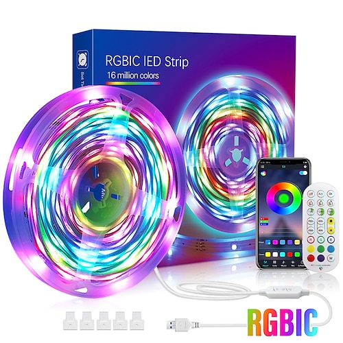 

led smart strip usb 5050rgbic app control sincronização de música com controle remoto para quarto tv luz de fundo teto sala de jogos