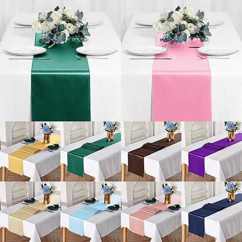 

2 pièces satin comme chemin de table en soie blanc chemin de table transparent pour mariage rustique boho fête de mariage décorations de douche nuptiale fête d'anniversaire décor d'automne