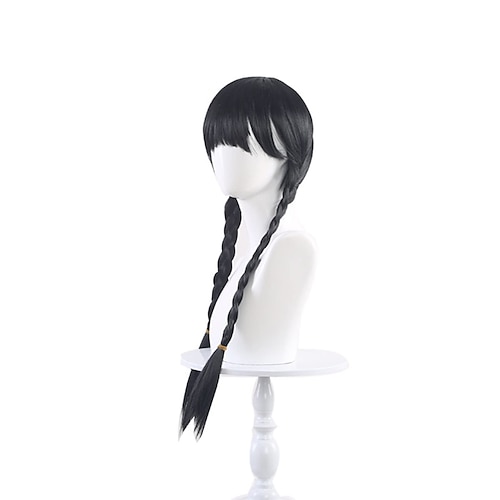 parrucca intrecciata lunga nera diritta per mercoledì Addams mercoledì  Addams trecce capelli per bambini ragazza festa cosplay del 2023 a $14.99