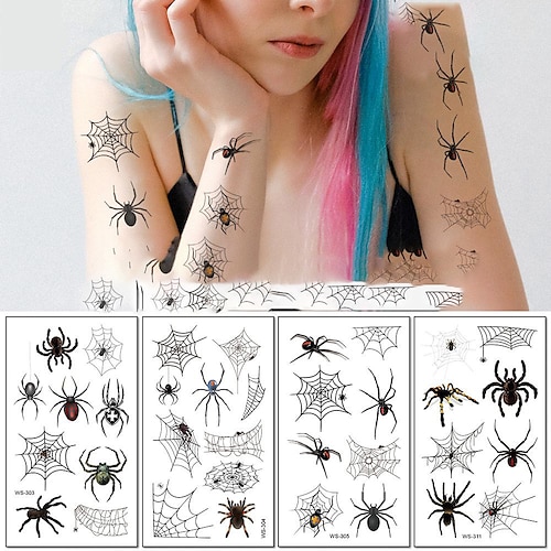 

10 Sheets Halloween Face Temporary Tattoos 3D Spider Tattoos Sticker Waterproof Sweating Horror Darkness Spiderweb Eye Body Tattoo for Widow Kids Women Props Decal