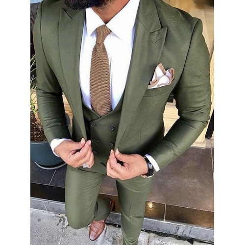 

Costumes de mariage d'automne pour hommes verts 3 pièces couleur unie coupe ajustée simple boutonnage deux boutons 2023