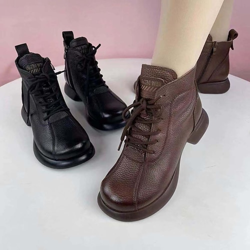 

Mujer Botas Botas de Combate Tallas Grandes Botines Botines Exterior Diario Tacón Cuadrado Dedo redondo Vintage Moda Clásico Cuero Sintético Cordones Color sólido Solo negro Felpa negra Felpa marrón