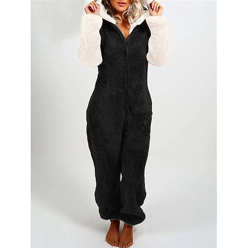 

Combinaison Femme Patchwork Bloc de couleur Capuche Vêtement de rue Intérieur du quotidien Ample manche longue Noir S Automne