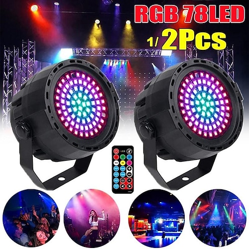 

2/1 Stück Bühnenlichter, RGB-78-LED-Par-Lichter, klangaktivierte DMX-Steuerung, Uplighting-Lichter mit ferngesteuerten DJ-Lichtern, Bühnenbeleuchtung für Club-KTV-Disco-Party