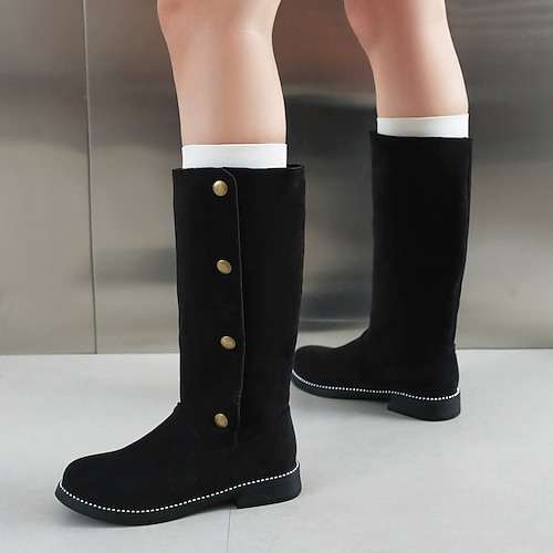 

Femme Bottes Chaussures en daim Bottes genou Bottes Moto Noël du quotidien Hiver Talon Plat Elégant Confort Minimalisme Tissage Volant Noir Rose Gris