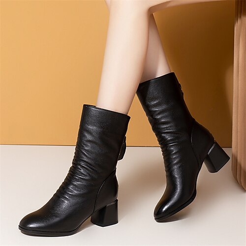 

Mulheres Botas Botas de salto Botins Botins Diário Inverno Salto Robusto Ponta Redonda Vintage Elegante Casual Couro Sintético zíper Preto