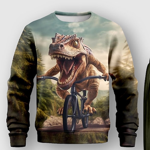  Pojkar 3D Djur Dinosaurie Sweatshirt & Sweatpants Set Långärmad 3d-utskrivning Höst Vinter Aktiv Mode Häftig Barn 3-12 år Utomhus Semester Gata Normal