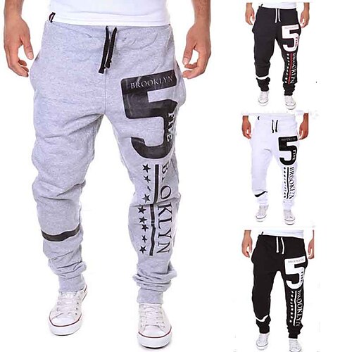 

Homens Calças Esportivas Corredor Calças Bolsos Imprimir Conforto Respirável Diário Streetwear 100% Algodão Casual Hip-Hop Preto Branco