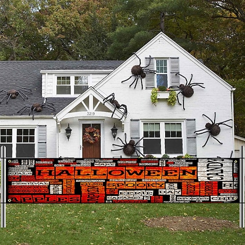 

banner de feliz halloween decoración al aire libre banner lámpara de calabaza fondo de cementerio suministros de decoración de fiesta naranja para pared valla de oficina patio garaje telón de fondo