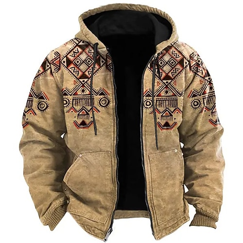 

Christmas Mens Graphic Hoodie Tribal Prints Sports Ethnic Classic 3D Zip Jacket Outerwear Holiday Vacation Streetwear Hoodies Blue Brown Green Geometric Casual Pattern Cotton Native American