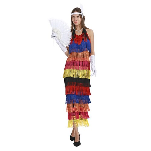 

Rainbow Vintage Inspired The Great Gatsby Party Costume Masquerade Prom Dress The Great Gatsby Women's Tassel Fringe Cosplay Costume Halloween Halloween Casual Daily Party / Cocktail Dress