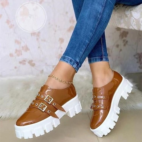 

Mujer Tacones Tallas Grandes Exterior Tacón Cuadrado Dedo redondo Elegante Minimalismo Estilo industrial PU Mocasín Color sólido Negro Blanco Rojo