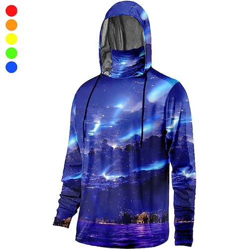 

Men's Fishing Shirt Hooded Outdoor Long Sleeve UV Protection Breathable Quick Dry Lightweight Sweat wicking Top Spring Autumn Outdoor Fishing Camping Hiking Violet Black Dark Purple