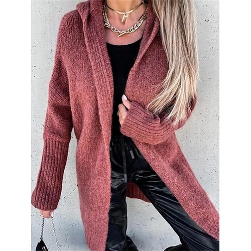 

Mujer Chaqueta de Punto Puente Estriado Tejer De Gran Tamaño Color sólido Con Capucha Elegante Casual Diario Festivos Otoño Invierno Rojo S M L