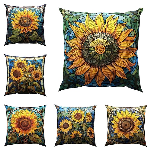 

Double Side Pillow Cover 1PC Stained Glass Sunflower Soft Decorative Square Cushion Case Pillowcase for Bedroom Livingroom Sofa Couch Chair