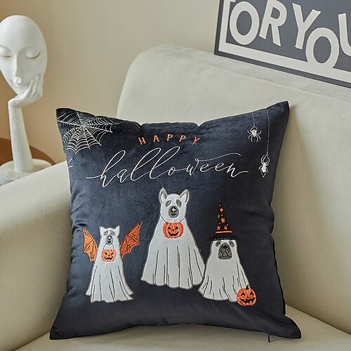 

Funda de almohada de tiro de halloween bordado murciélago calabaza cuadrado funda de almohada de calidad para dormitorio funda de cojín para sala de estar