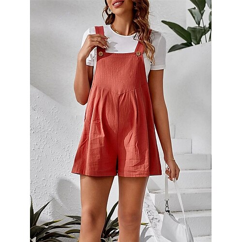 

Women's Overall Button Pocket Solid Color Square Neck Holiday Street Daily Regular Fit Sleeveless Red Blue S M L Summer