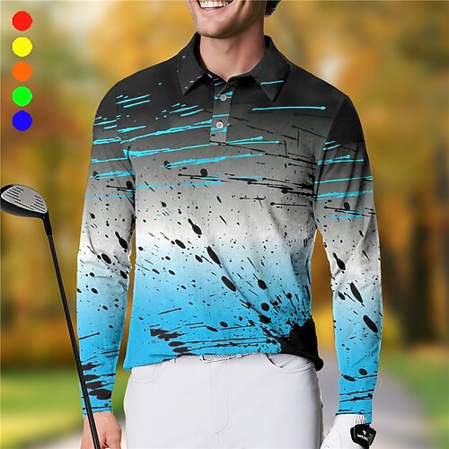 

Homens Camisa polo de caminhada Camisa de golfe Pólo de botões Respirável Secagem Rápida Pavio Humido Manga Longa Vestuário de golfe Roupas de golfe Normal Estampado Primavera Outono Tênis Golfe