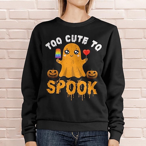 

Women's Sweatshirt Pullover Halloween Sweatshirt Sports Basic Black Halloween Round Neck Long Sleeve Top Micro-elastic Fall Winter