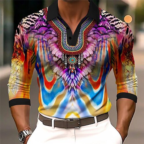 

Optical Illusion Abstract Men's 3D Print Golf Polo Outdoor Casual Daily Streetwear Long Sleeve Turndown Polo Shirts Purple Gray Fall Winter S M L Micro-elastic Lapel Polo