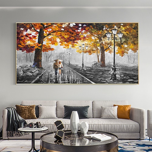 

Große Liebhaber Regen Straße Baum Lampe Messer handgemachte Landschaft Ölgemälde auf Leinwand Wandkunst für Wohnzimmer Wohnkultur Bild