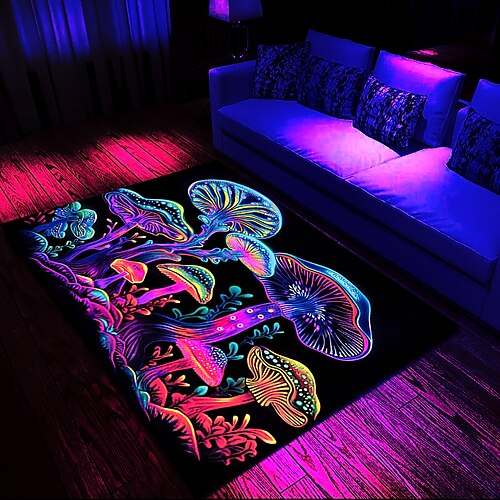 

Alfombra de luz negra de hongo de fantasía, alfombra para suelo, alfombra que brilla en la oscuridad reactiva uv, alfombra grande antideslizante, alfombra para decoración de habitación