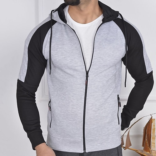 

Homens Moletom Full Zip Hoodie Casacos Cinzento Com Capuz Bloco de cor Patchwork Desportos e Ar livre Diário Feriado Roupa de rua Legal Casual Primavera Outono Roupa Moletons Moletons