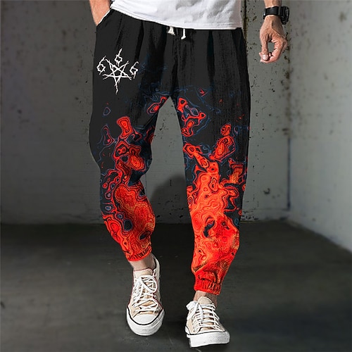 

Men's Sweatpants Joggers Trousers Drawstring Elastic Waist 3D Print Abstract Graphic Prints Comfort Sports Outdoor Casual Daily Streetwear Designer Yellow Red Micro-elastic