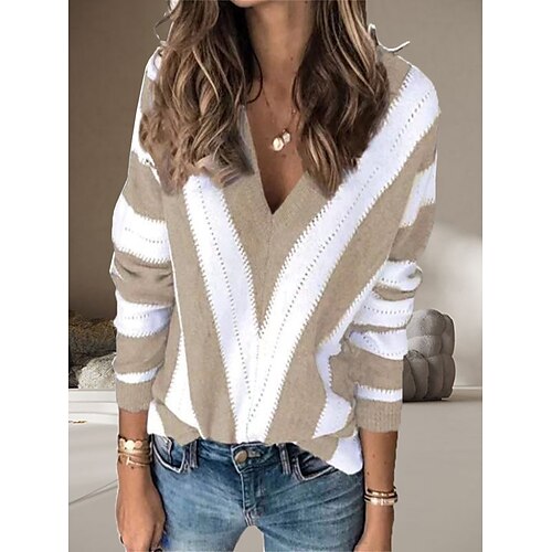 

Mujer Suéter de punto Puente Estriado Tejer Retazos Bloque de color Escote en Pico Elegante Casual Exterior Diario Otoño Invierno Rojo Azul Piscina S M L